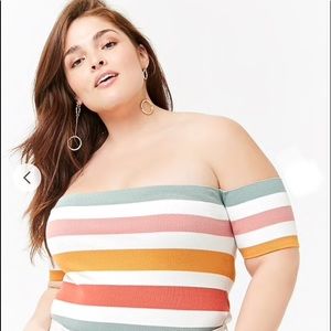 Forever 21 Plus Size Striped Off Shoulder Crop Top